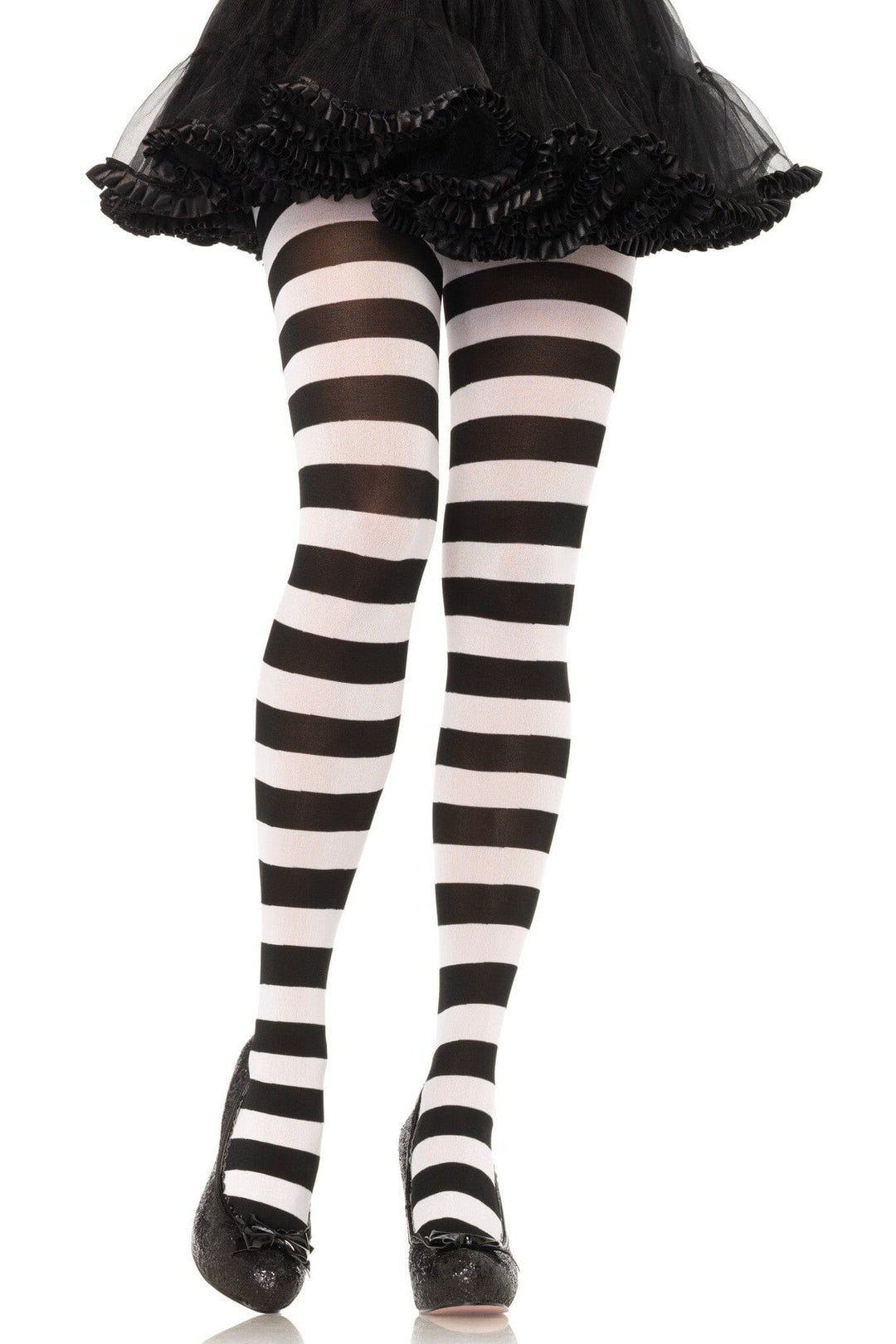 Leg Avenue Wide Stripe Opaque Tights in Black  from SexyShoes.com
