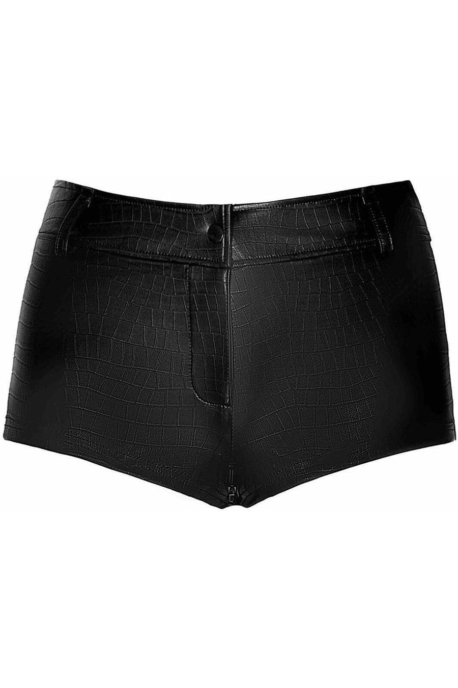 Noir Handmade Wild Crocodile Printed Wetlook Shorts in Black 