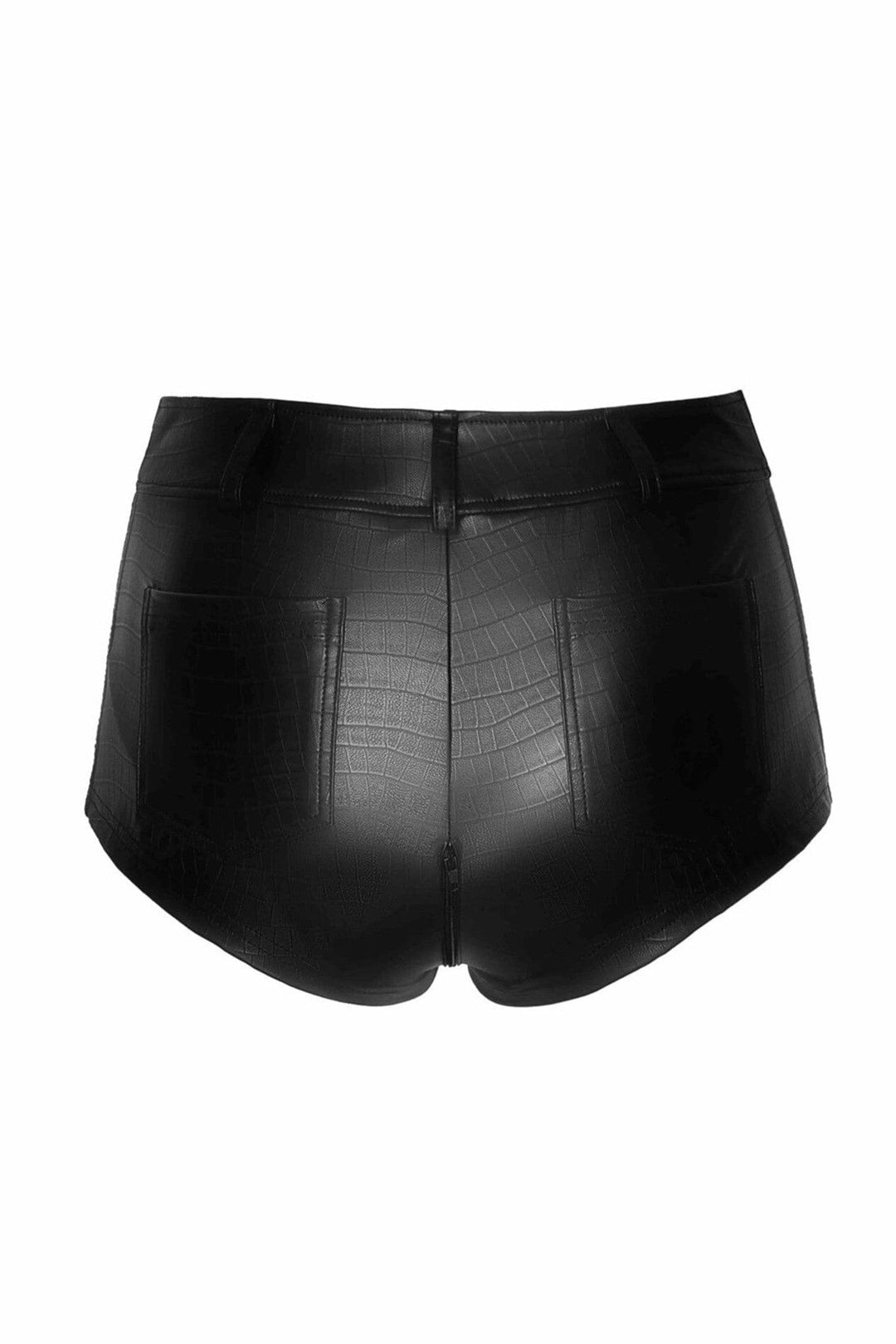Noir Handmade Wild Crocodile Printed Wetlook Shorts in Black 