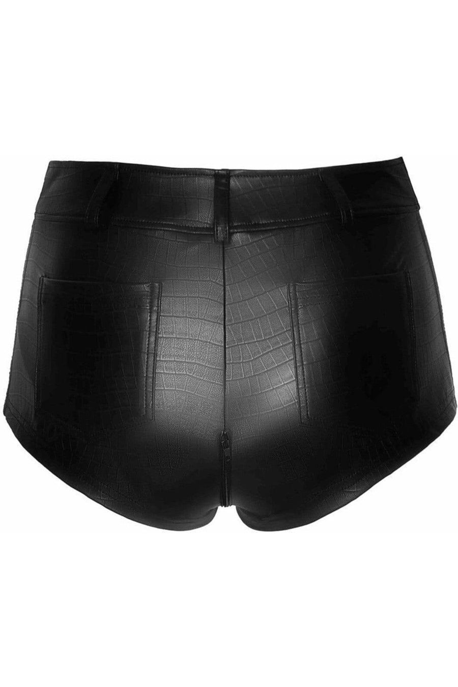Noir Handmade Wild Crocodile Printed Wetlook Shorts in Black 