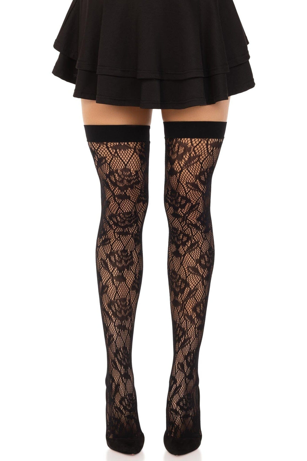 Leg Avenue Wild Rose Net Thigh High Stockings in Black  from SexyShoes.com