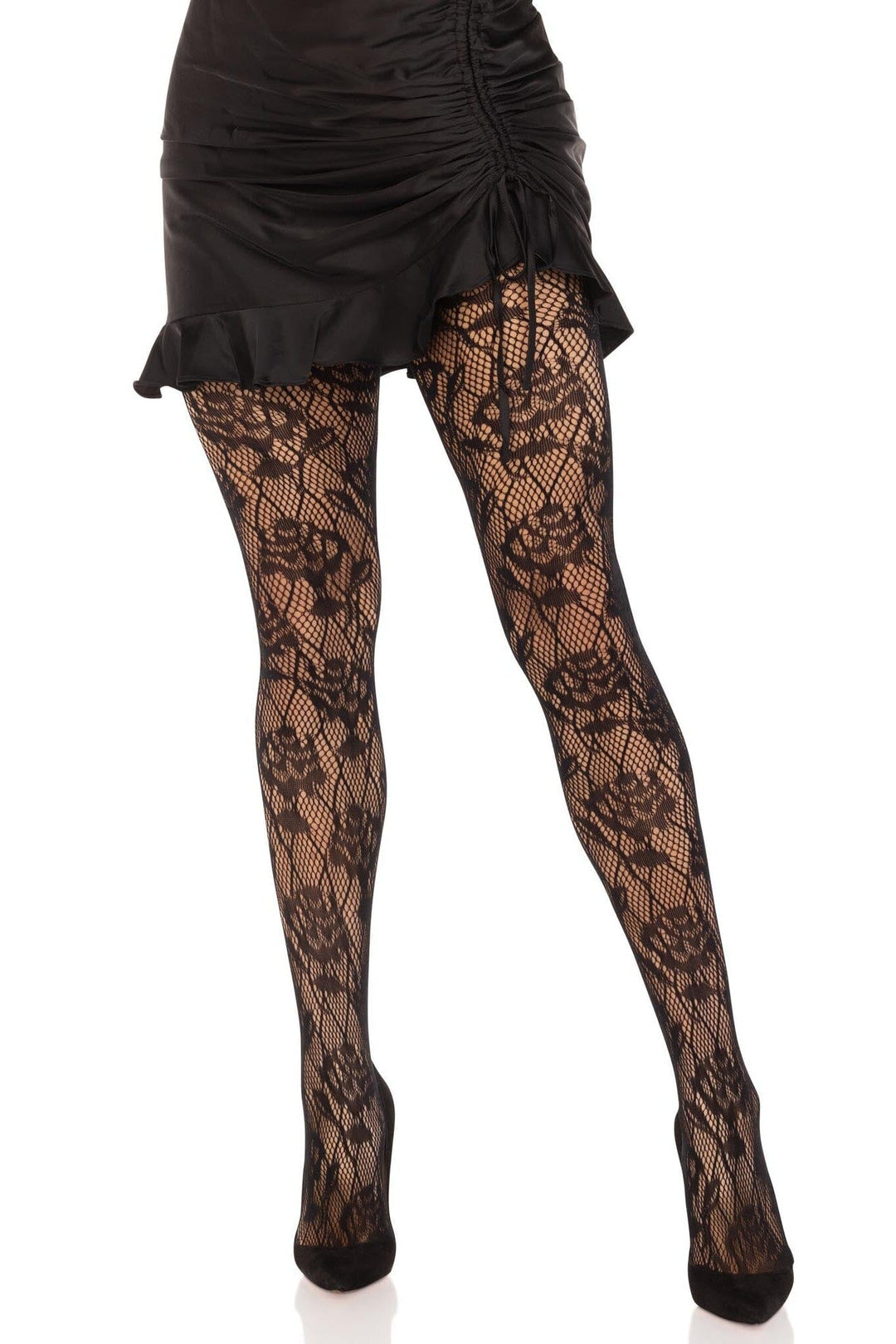 Leg Avenue Wild Rose Net Tights in Black  from SexyShoes.com