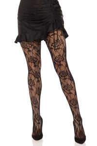 Leg Avenue Wild Rose Net Tights in Black  from SexyShoes.com