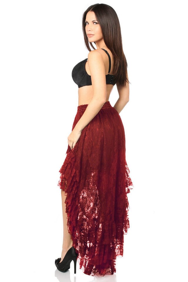 Daisy Corsets Wine High Low Lace Skirt in Red 