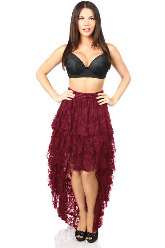 Daisy Corsets Wine High Low Lace Skirt in Red  from SexyShoes.com