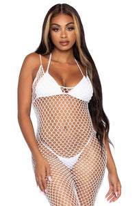 Leg Avenue Woven Twist Net Backless Maxi Dress in White  from SexyShoes.com