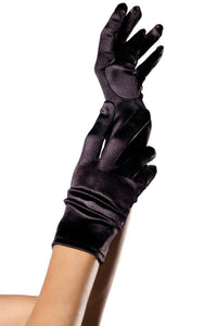 Leg Avenue Wrist Length Satin Gloves in Black  from SexyShoes.com