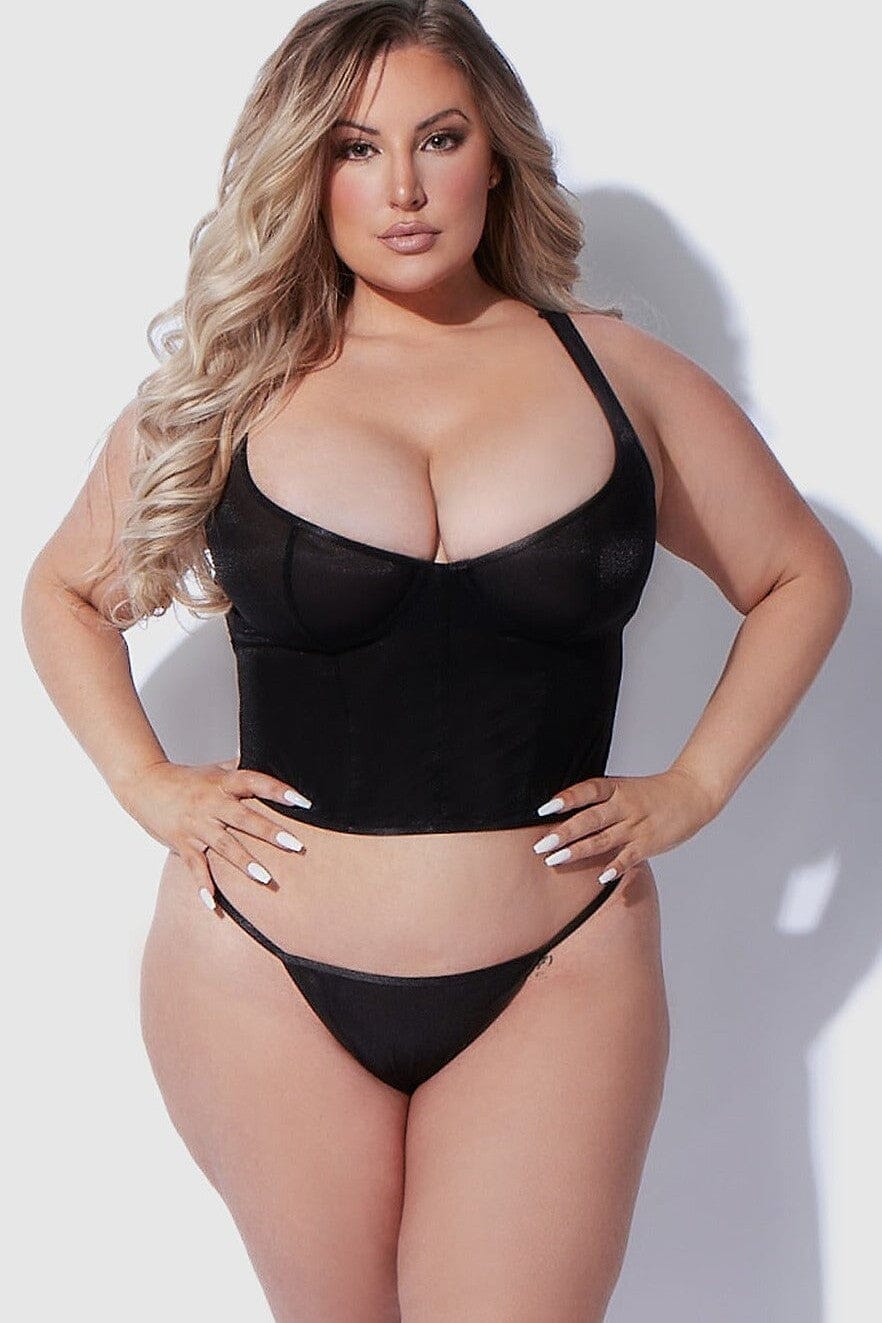 House of Desire Yvone 2 Pc Bustier & G String Set in Black 