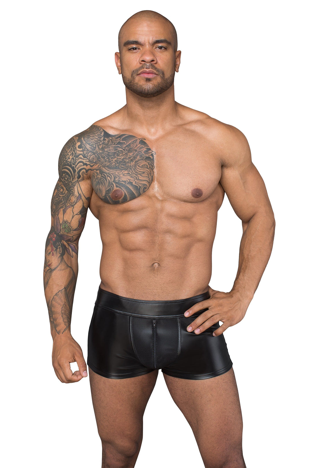 Noir Handmade Men'S Shorts Made Of Powerwetlook And 3D Net in Black  from SexyShoes.com