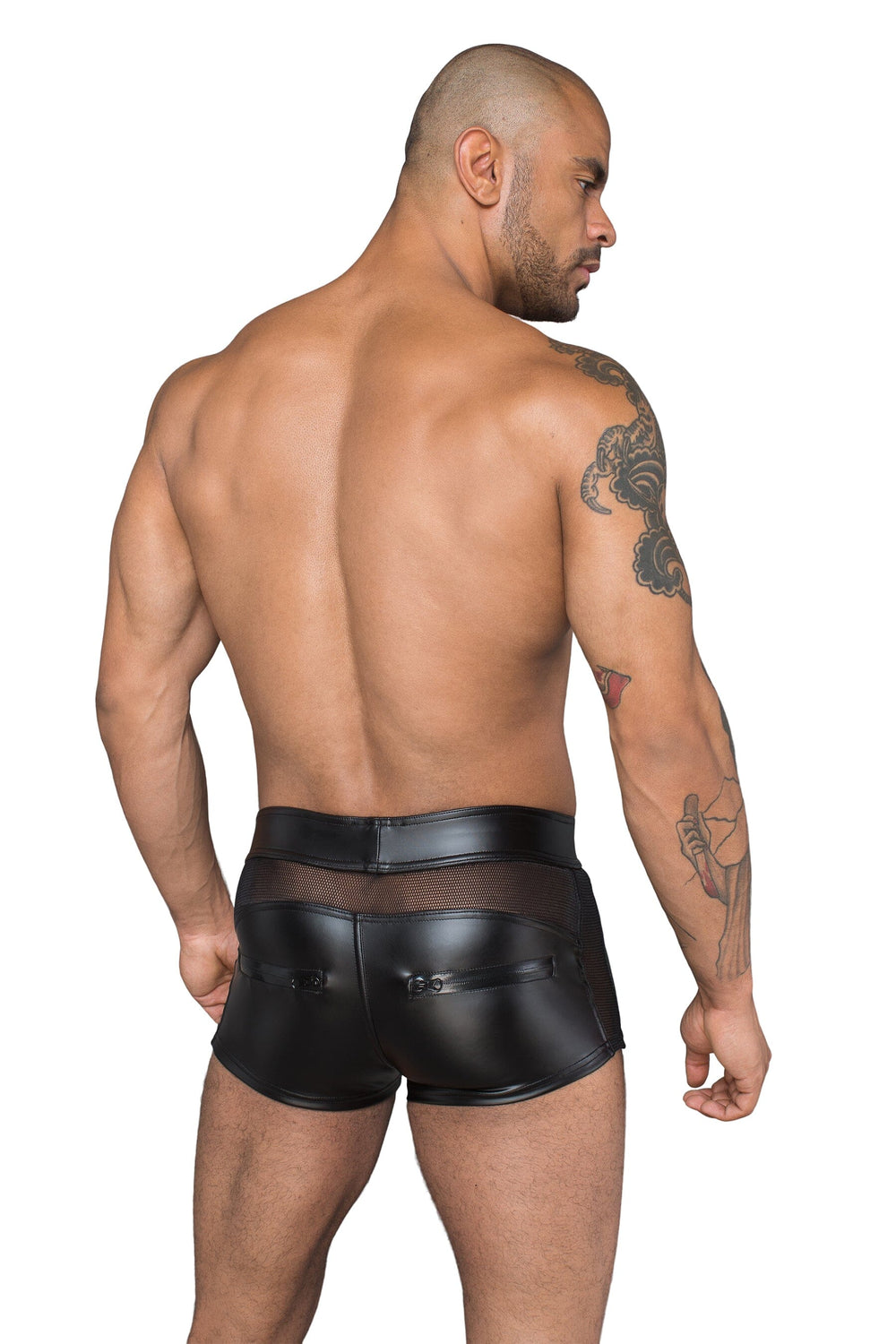 Noir Handmade Men'S Shorts Made Of Powerwetlook And 3D Net in Black 