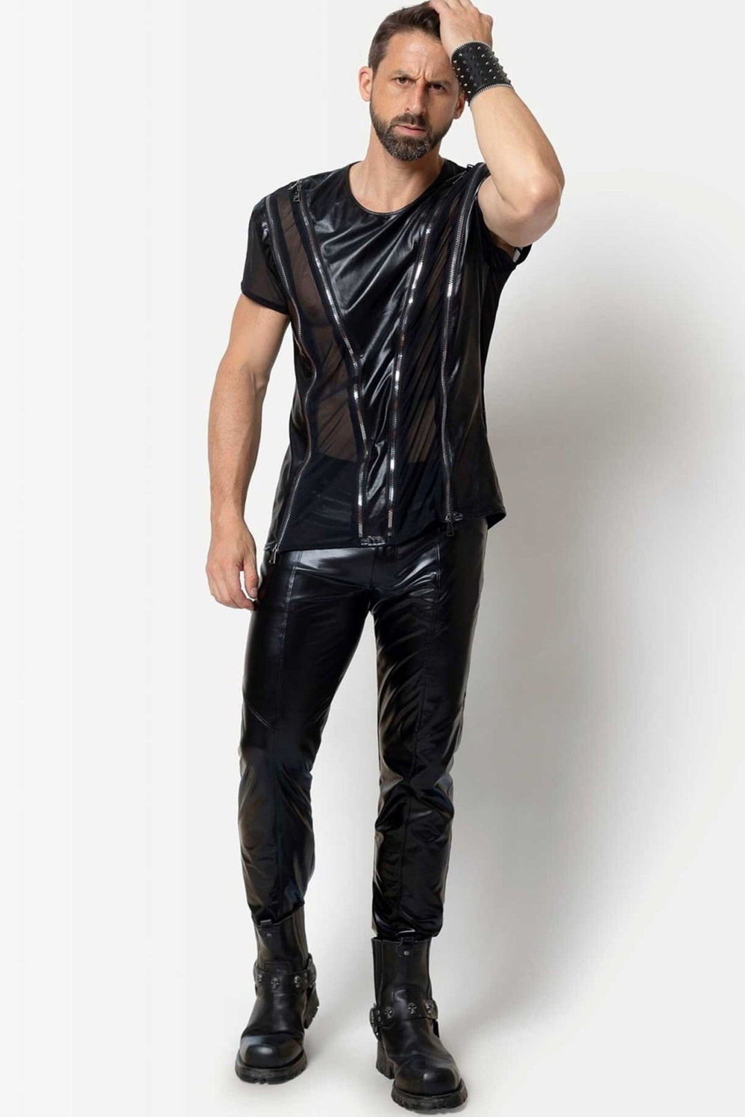 L'HOMME JOSS Wetlook Pants in Black 