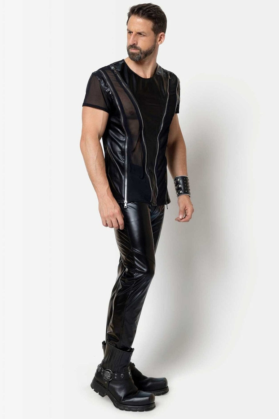 L'HOMME JOSS Wetlook Pants in Black 