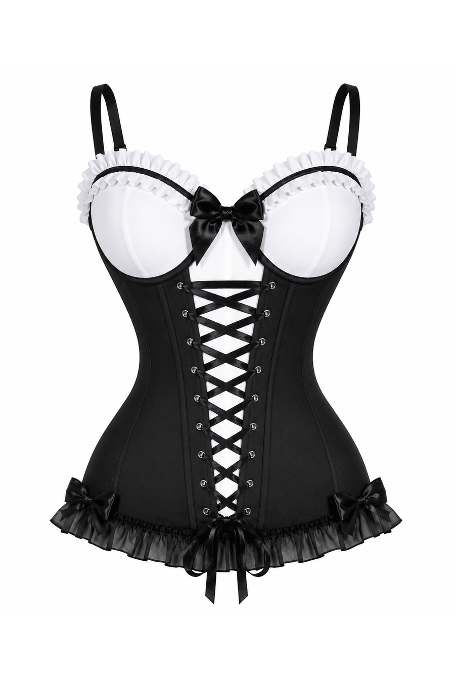 Lavish Wonderland Tea Party Corset – Black & White Lace-Up Bustier for Halloween