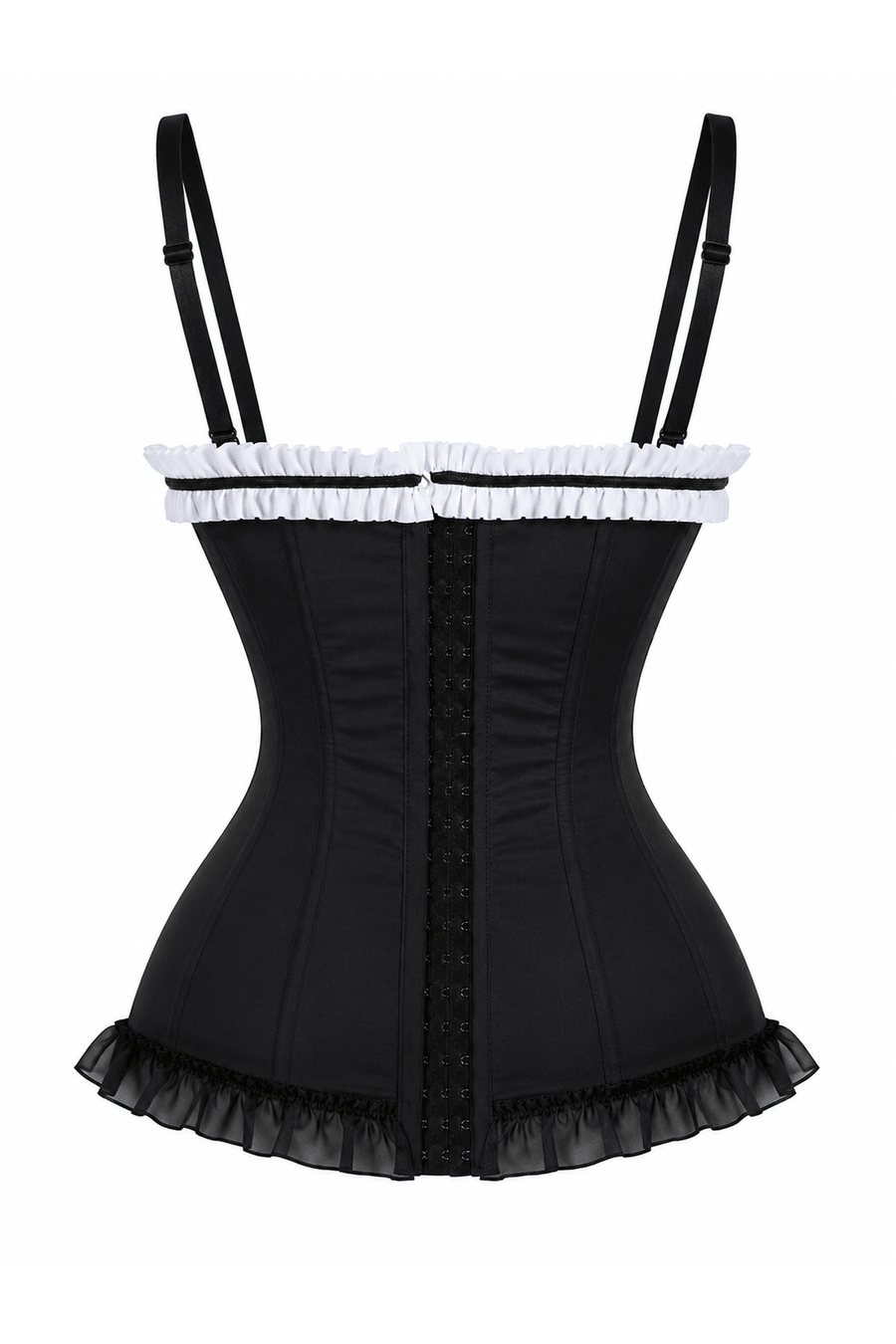 Lavish Wonderland Tea Party Corset – Black & White Lace-Up Bustier for Halloween