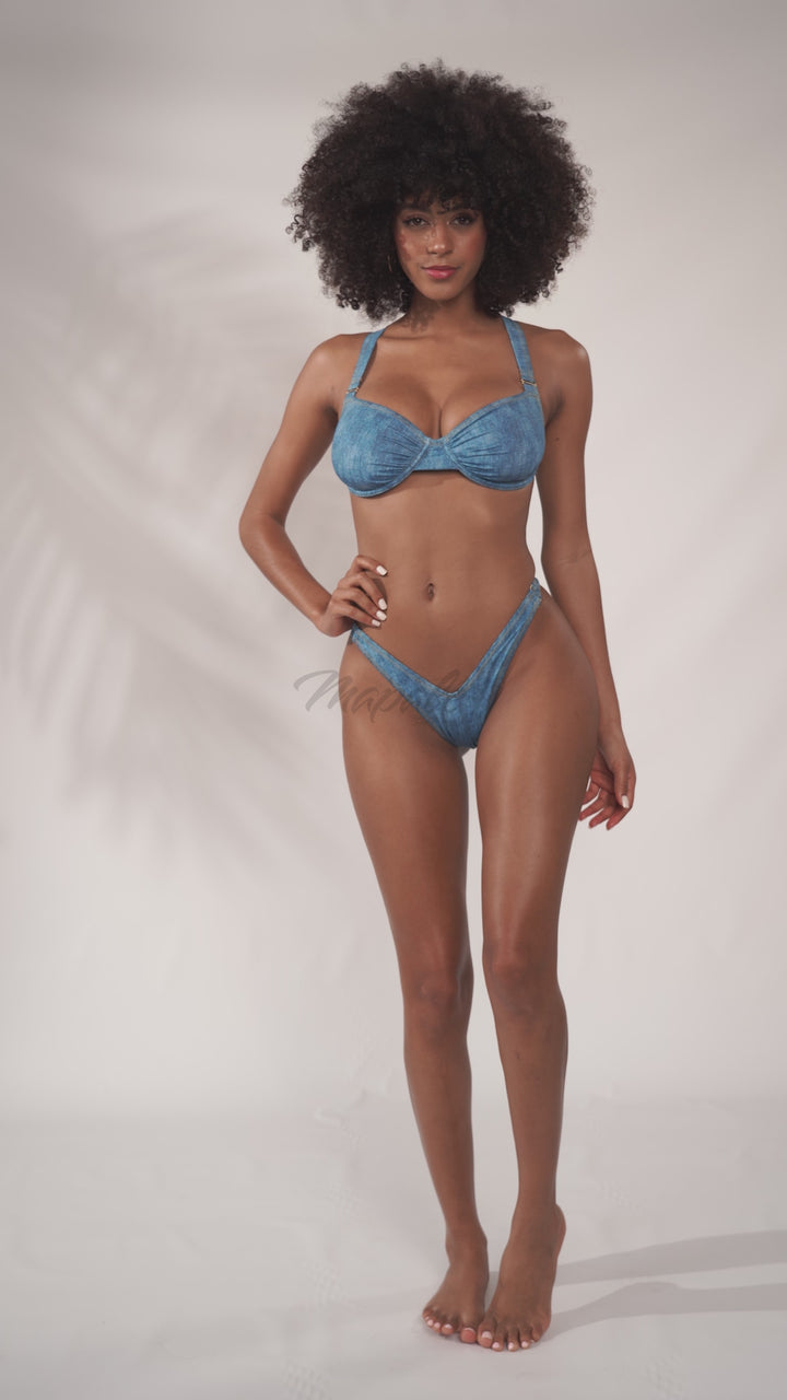 Underwired Two Piece Swimsuit with High Cut Thong