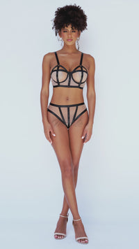 Mapale Three Piece Mesh Set with Contrasting Trims in Nude 