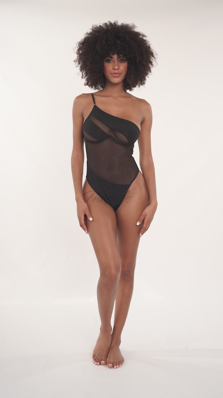 Underwired One Piece Swimsuit with Sheer Mesh Panels
