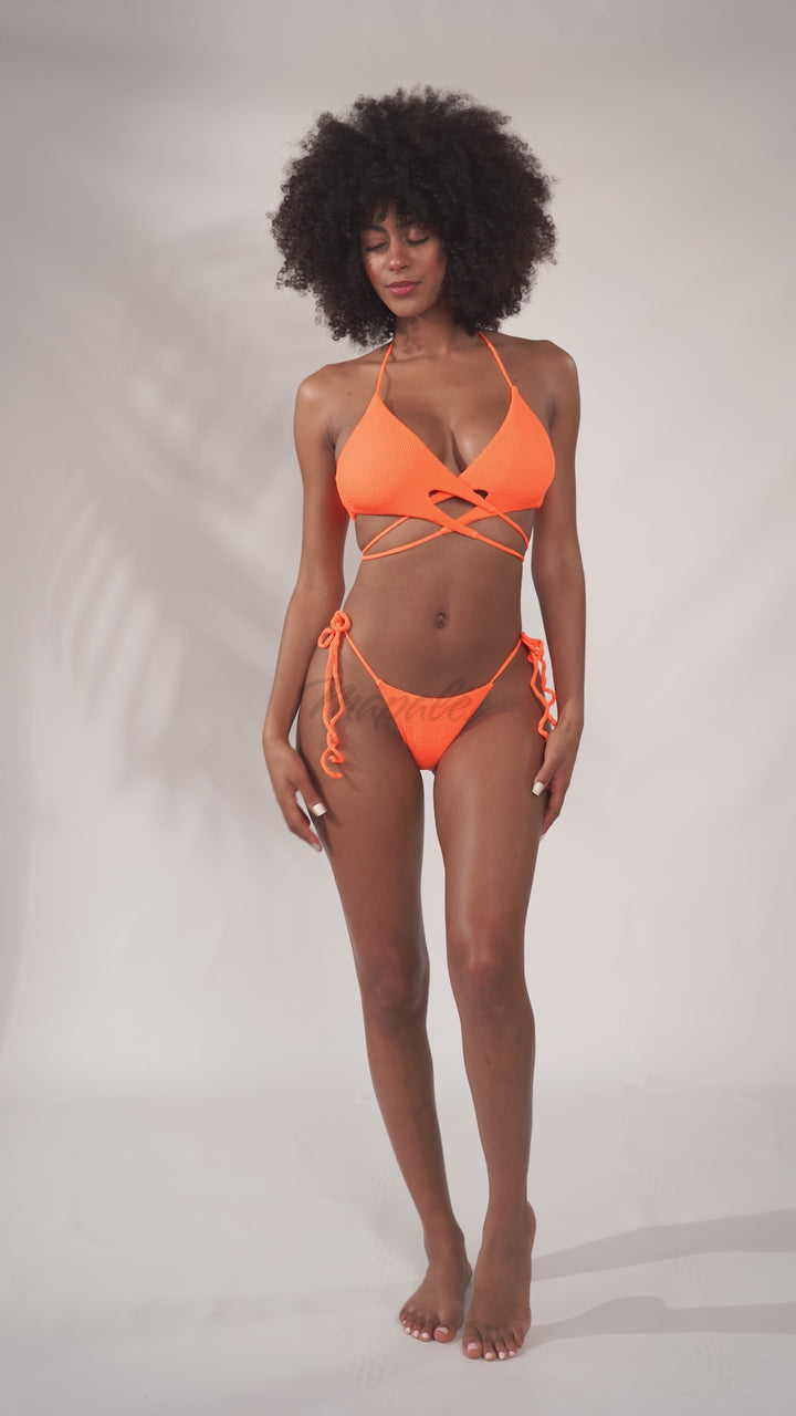 Ribbed Two Piece Swimsuit with Criss Cross Design