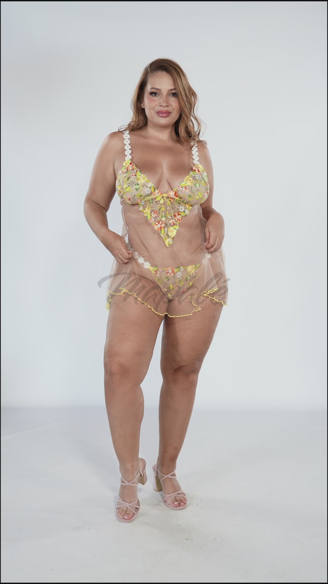 Floral Embroidered Babydoll with Matching Thong