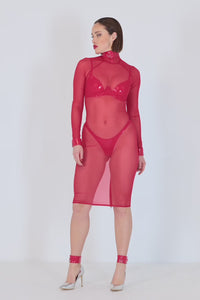 Patrice Catanzaro AZIA Mesh Body Dress in Red 