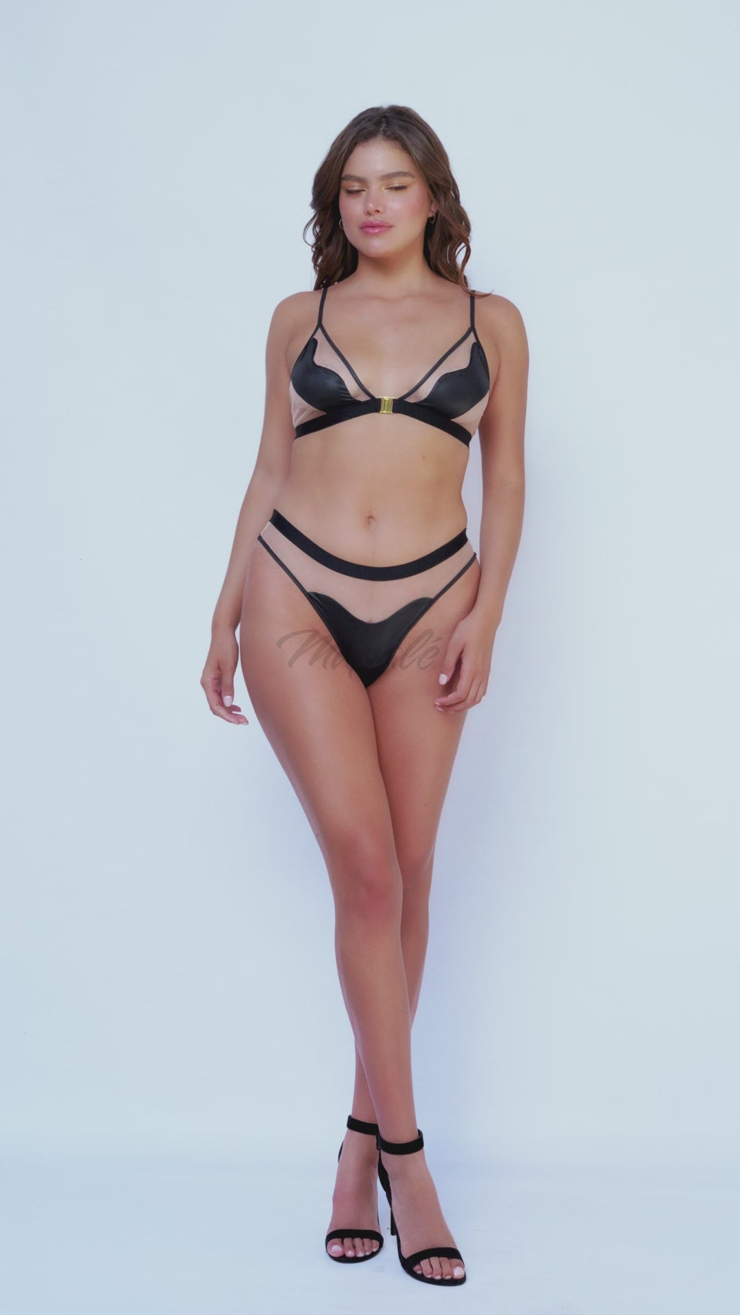 Mapale Transparent Tulle and Leather Effect Set in Nude 