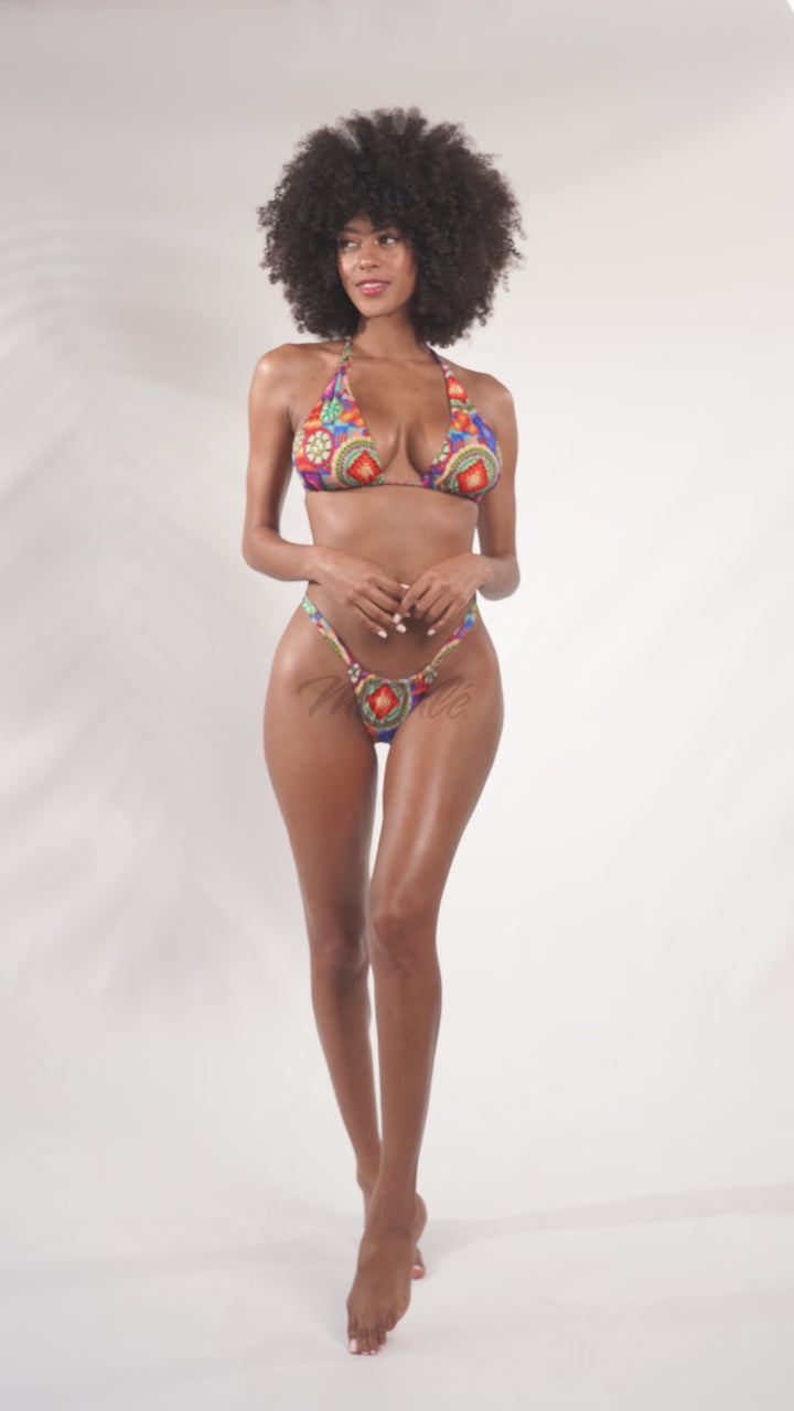 Crochet Print Two Piece Swimsuit