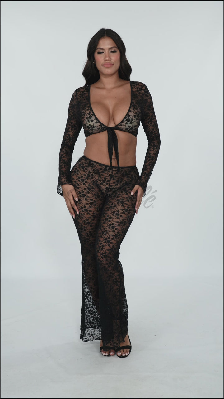 Floral Lace Tie-Top & Flare Pant Set