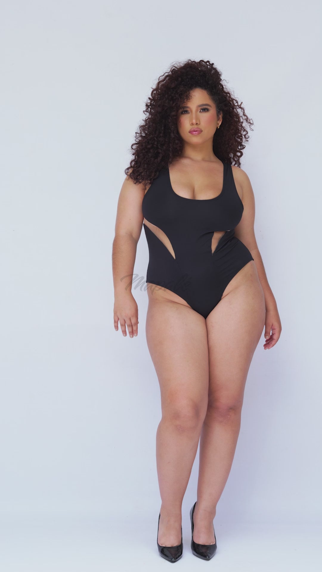 One Piece Swimsuit with Sheer Mesh Contrast