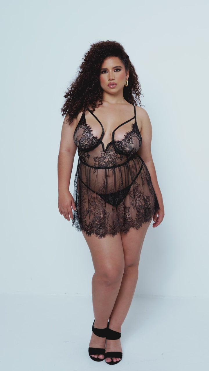 Eyelash Lace Babydoll with Underwired Support | Plus Size