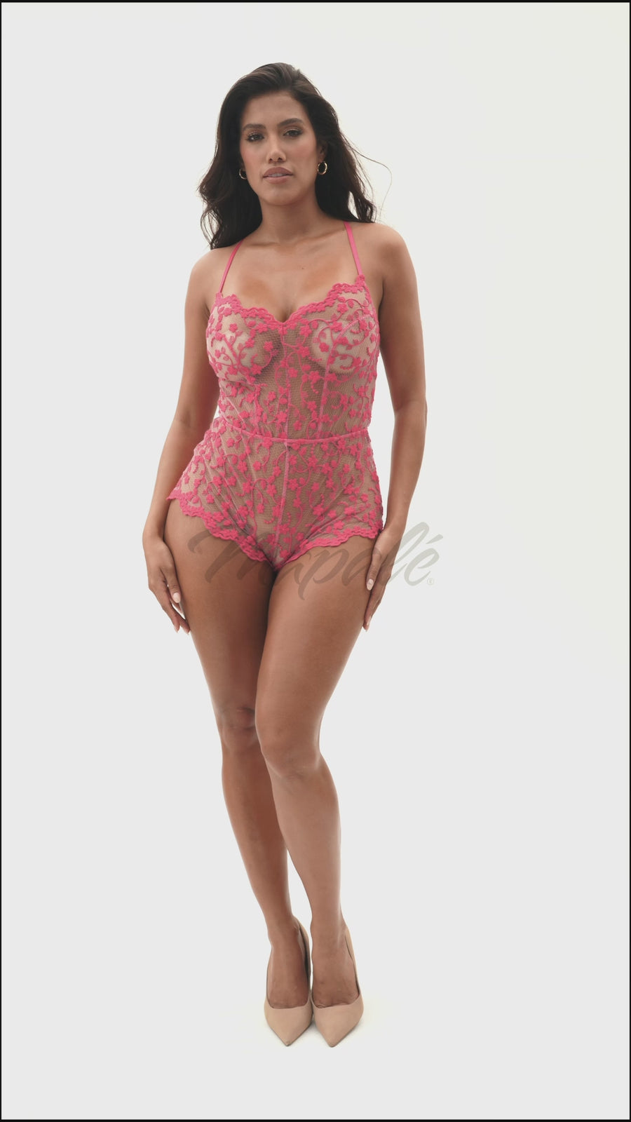 Mapale Embroidered Lace Sleep Romper in Burgundy 