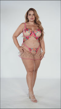 Floral Embroidered Sheer Mesh Babydoll