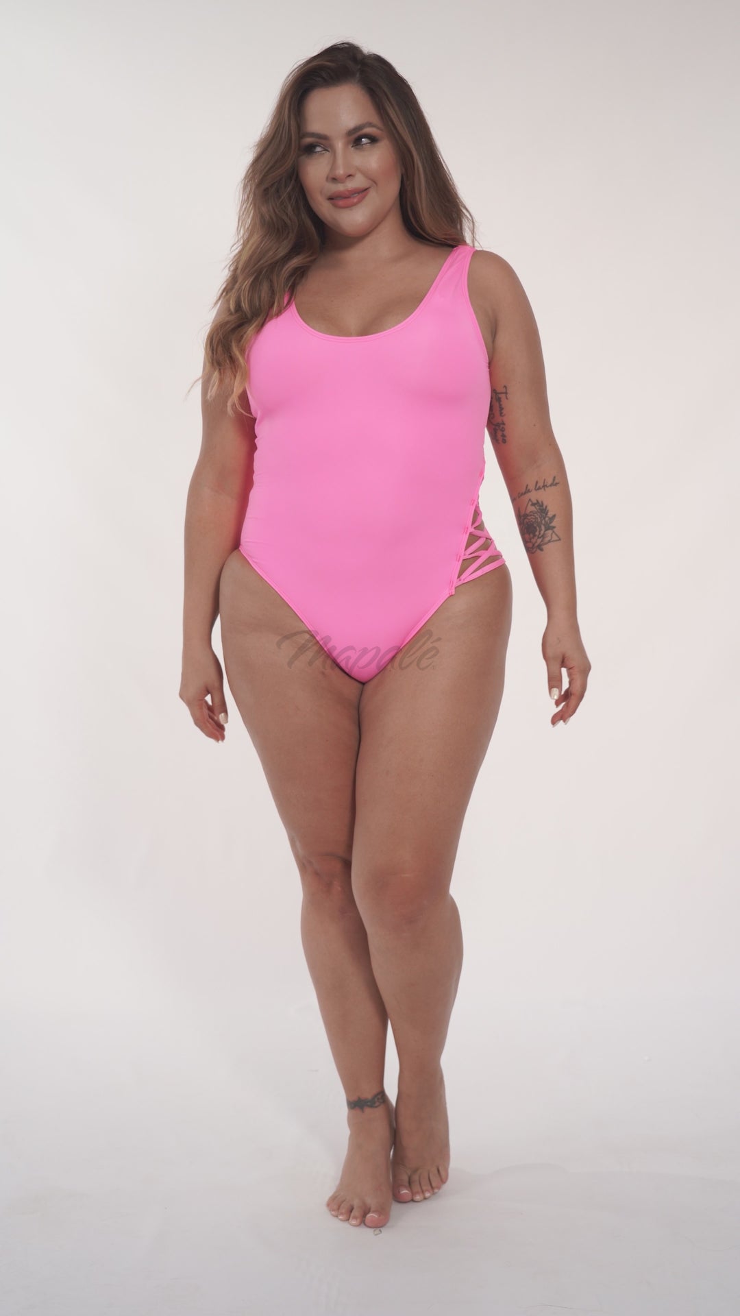 One Piece Swimsuit with Lace Up Detail