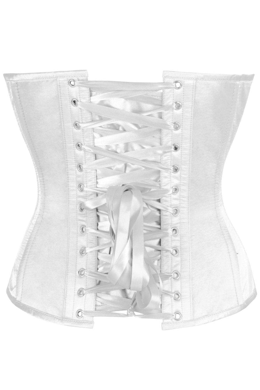 Top Drawer White Satin Steel Boned Overbust Corset w/Side Zipper