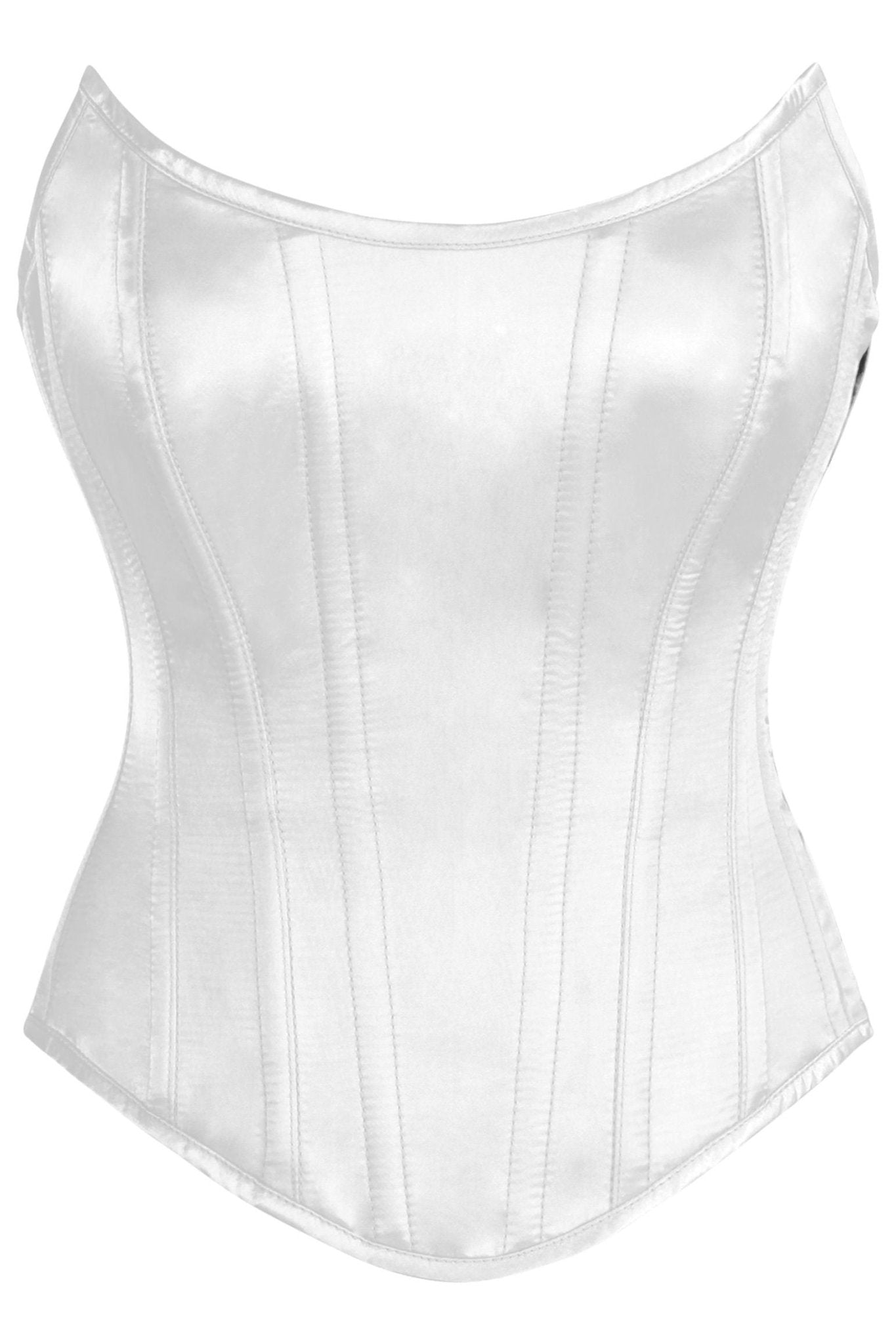 Top Drawer White Satin Steel Boned Overbust Corset w/Side Zipper