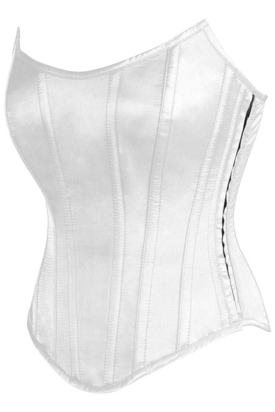 Top Drawer White Satin Steel Boned Overbust Corset w/Side Zipper