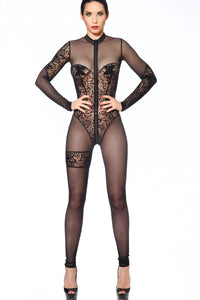 Patrice Catanzaro Miria Combi Fetish Catsuits in Black Mesh from SexyShoes.com