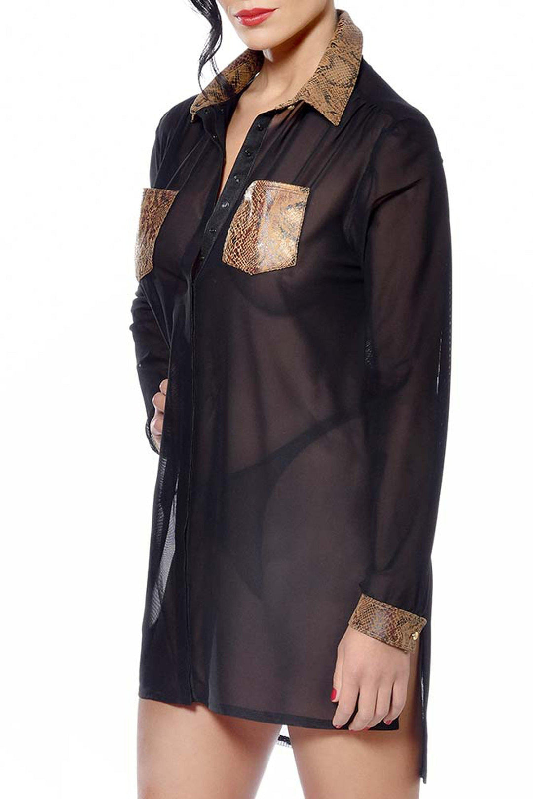 Veronika Shirt Fetish Tops | Black Mesh-Fetish Tops-Patrice Catanzaro-Black-SEXYSHOES.COM