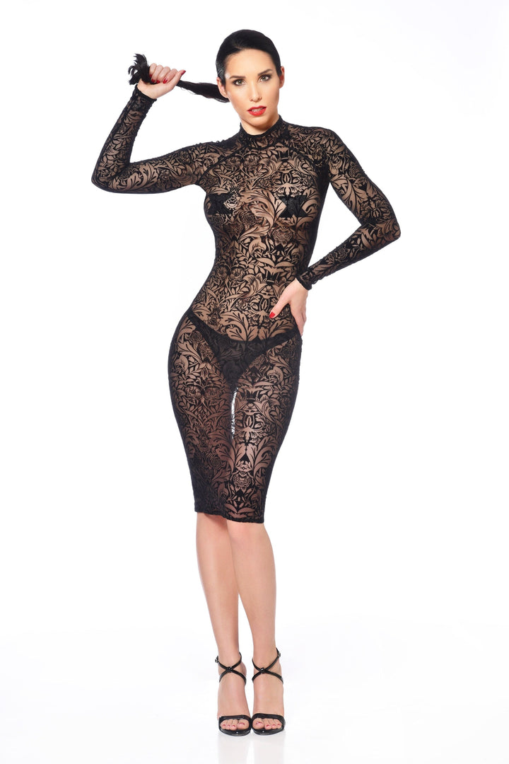 Azia Maori Dress Fetish Dresses | Black Mesh-Fetish Dresses-Patrice Catanzaro-Black-SEXYSHOES.COM