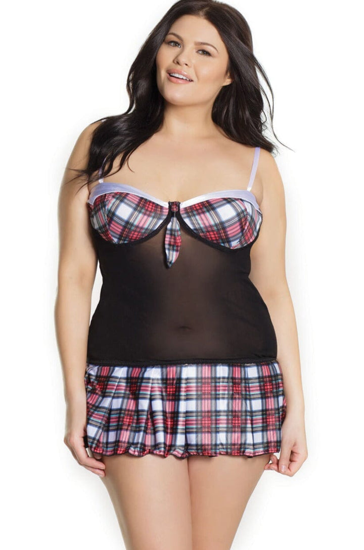 1 PC. Mesh School Girl Chemise | Plus Size-Fantasy Lingerie-Coquette-Red-Q-SEXYSHOES.COM