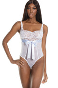 1 PC. Stretch Lace And Mesh Shelf Bra Teddy With Attached Ribbon Sash