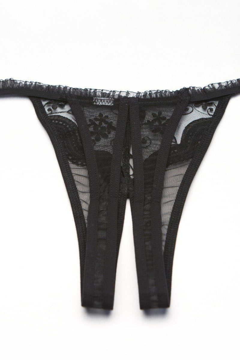 Scalloped Open Front Thong Panty-Panties-Shirley Of Hollywood-Black-SEXYSHOES.COM