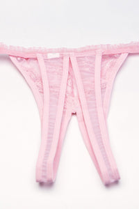 Shirley of Hollywood Embroidery Open Front Thong in Pink  from SexyShoes.com