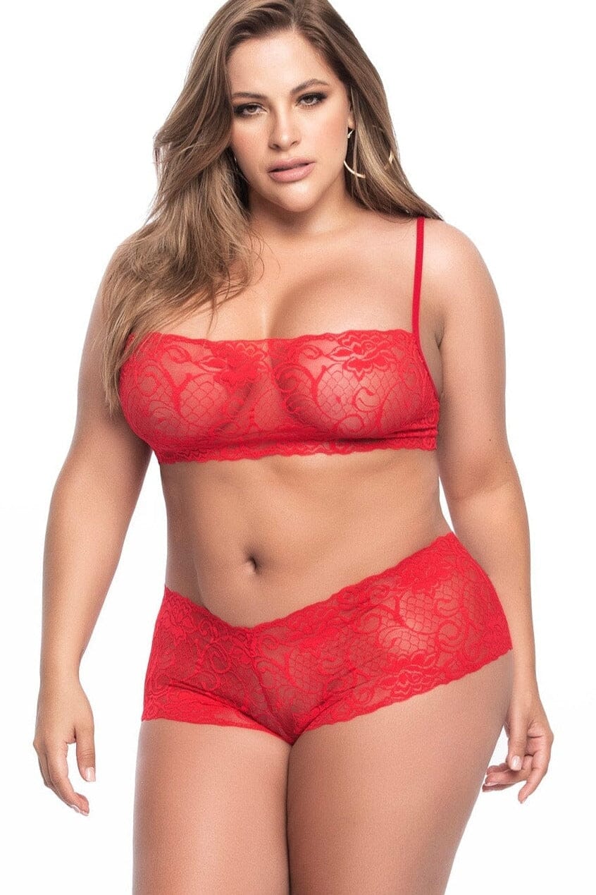 2 Piece Lace Bralette And Boy Short Set-Lingerie Sets-Mapale-Red-1/2XL-SEXYSHOES.COM