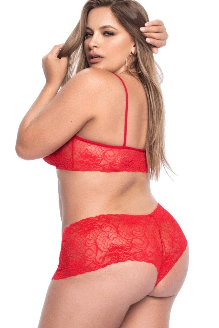 Mapale Lace Bralette With Boy Short 2 Piece Set in Red 