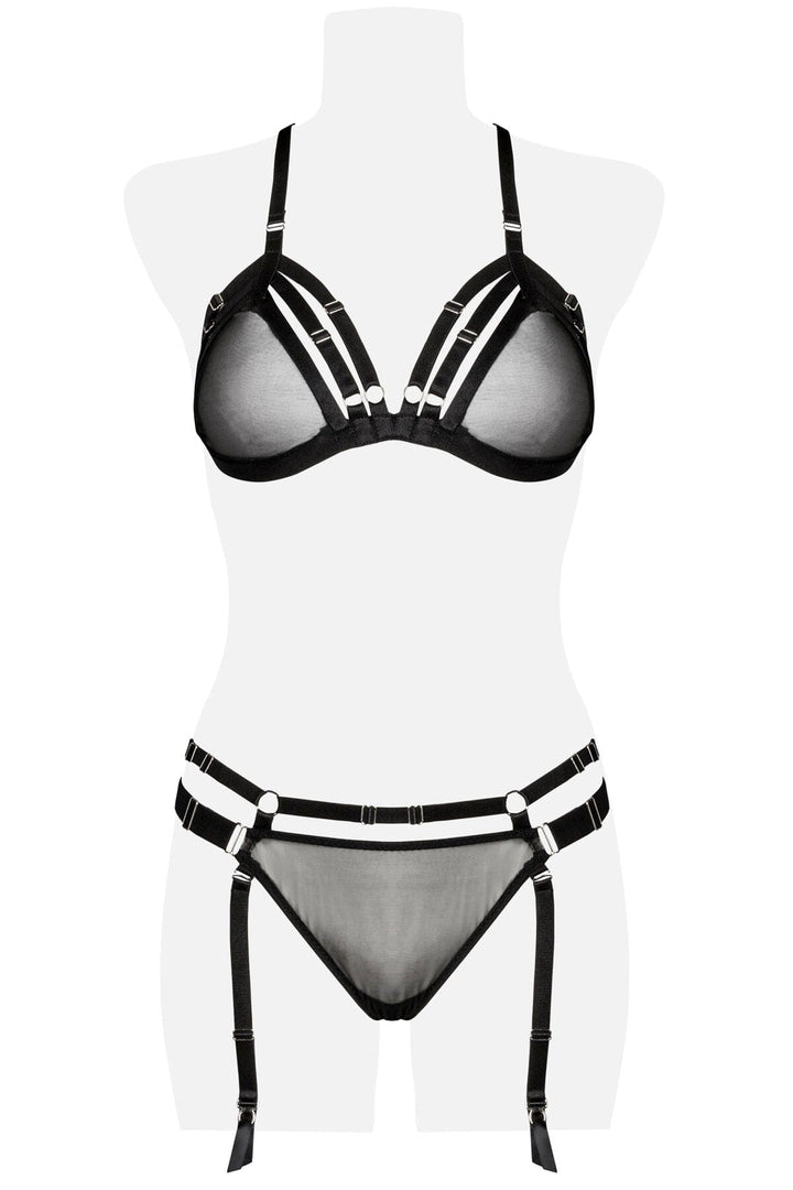 2 Piece Suspender Bandage and Garter Set-Fetish Sets-Grey Velvet-SEXYSHOES.COM
