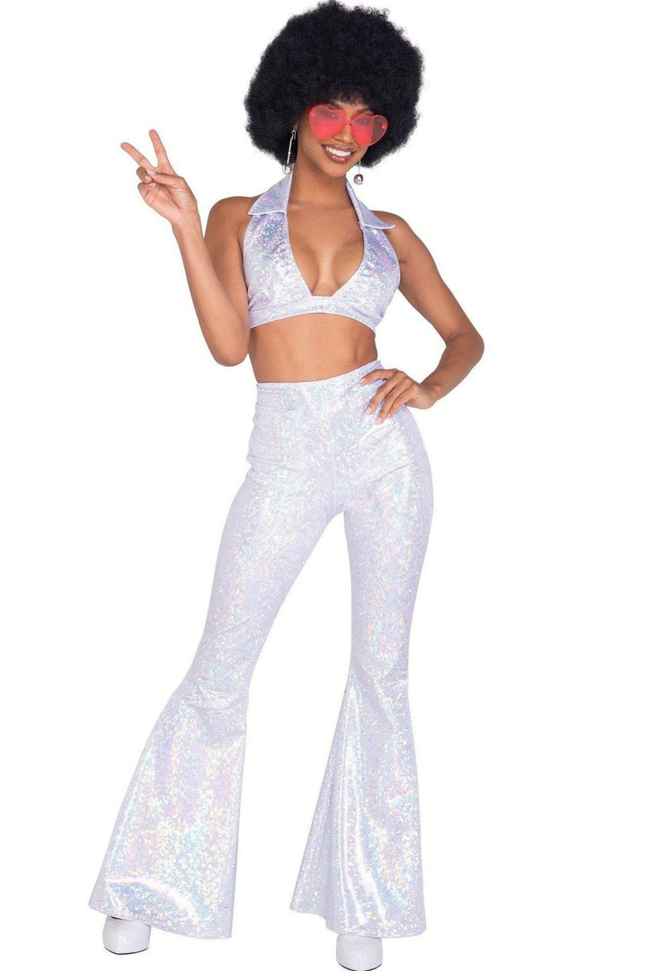 2 Piece Sexy Disco Fever Costume-retro costumes-Roma Costumes-Silver-L-SEXYSHOES.COM