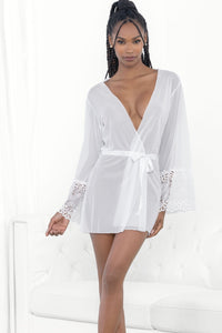 Escante Mesh & Lace Cuff Robe in White  from SexyShoes.com