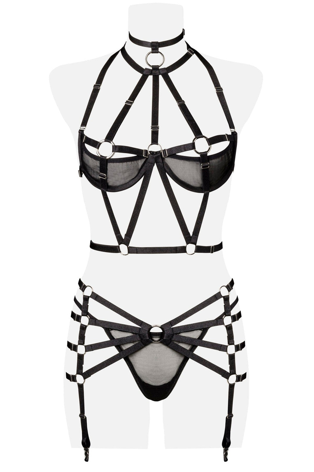 3 Piece Caged Harness Set-Body Harness-Grey Velvet-SEXYSHOES.COM