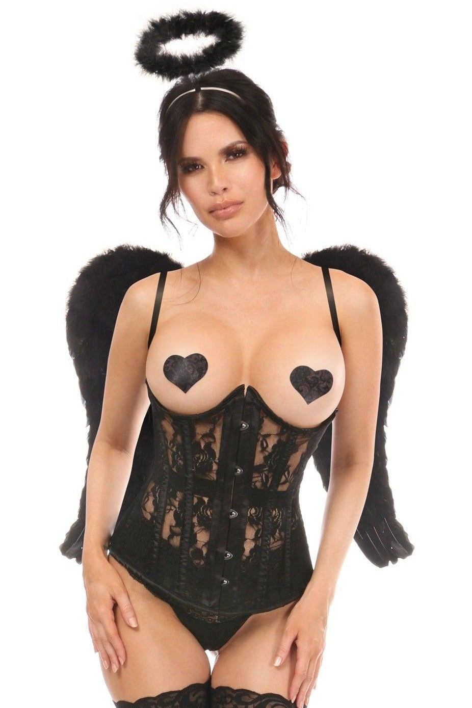 3 Piece Sexy Daring Dark Angel Corset Costume-Angel Costumes-Daisy Corsets-Black-2X-SEXYSHOES.COM