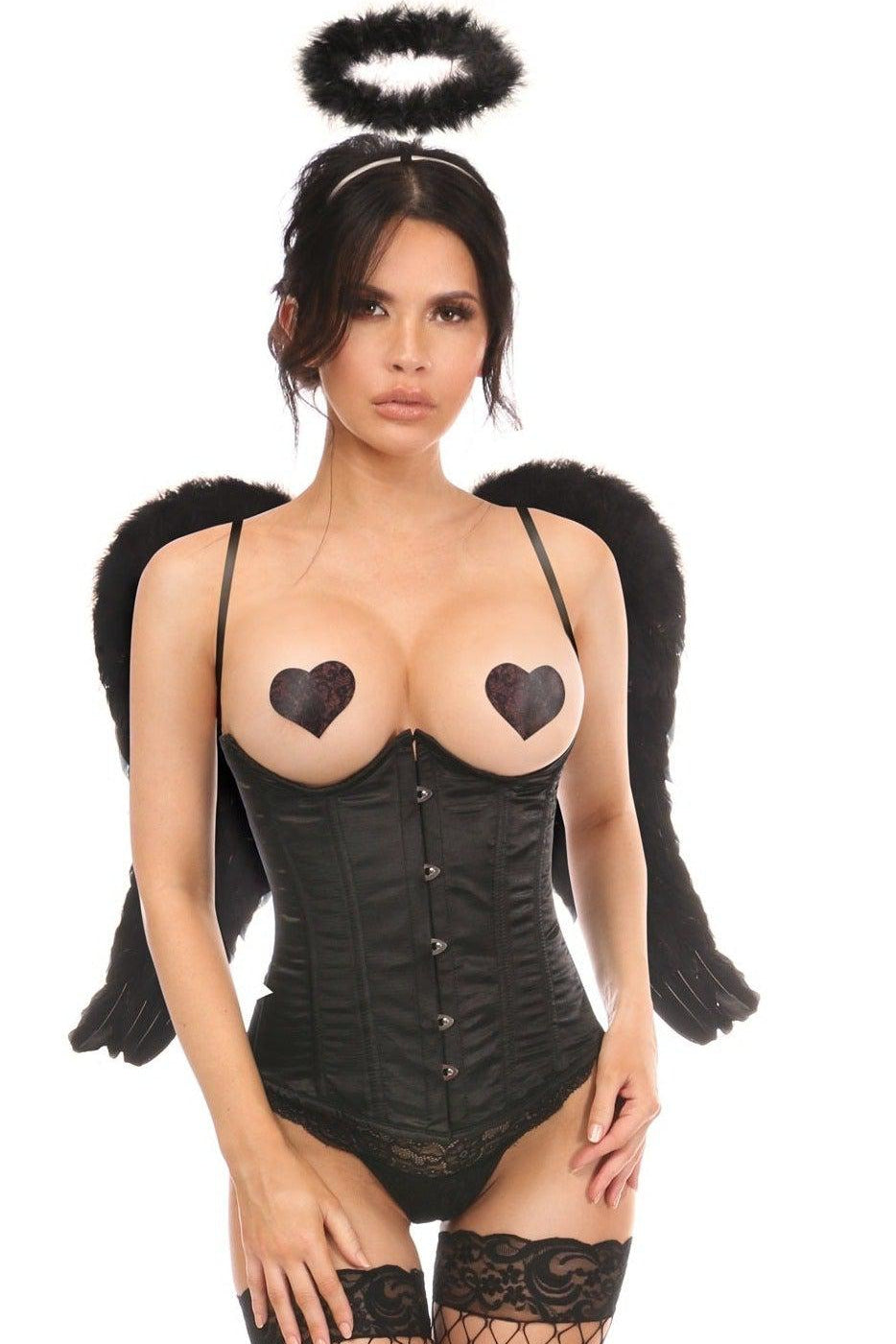 3 Piece Sexy Midnight Angel Corset Costume-Angel Costumes-Daisy Corsets-Black-2X-SEXYSHOES.COM